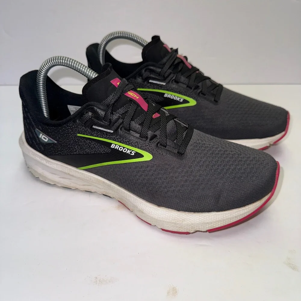Brooks Launch 10 Running Shoes Womens 9 Black Neon Pink Green Sneakers
